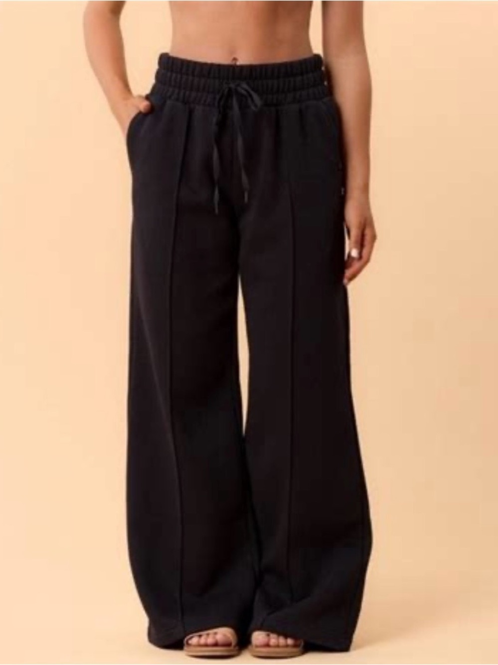 Wide-Leg Drawstring Lounge Pants - Black